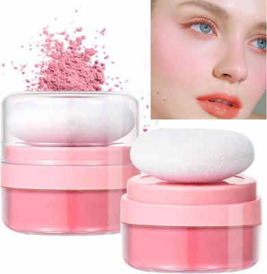 GULGLOW99 Natural Loose Powder Blusher With Soft Mushroom Puff Long-wearing Matte Face(peach pink)