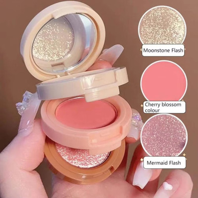 Herrlich Blush and Highlighter Kit, 3 in 1 Makeup Pressed Powder Palette(MULTICOLOR)