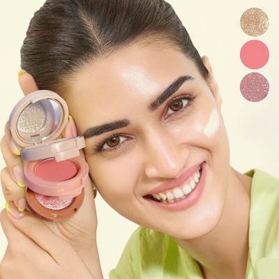 BIGBALIST 3 in 1 Cutest Blush & Highlighter Kit Blush Eyeshadow Face Makeup Kit(Multicolor)