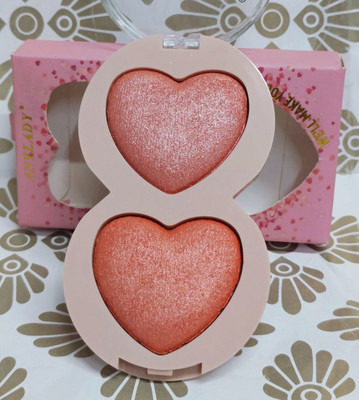 MYEONG Heart Shape Multi Shade Long-Lasting Cheek Pigmented Creamy Powder Blush(Red, Brown)