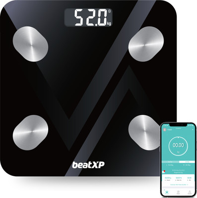 beatXP SmartPlus BMI Ace + 13 Body Parameters|Bluetooth App Weighing Scale(Black)
