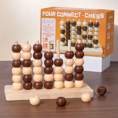 JOYCY Wooden Four Connect Game – Classic 3D Vertical Logic Thinking Skills Builder Strategy & War Board Game