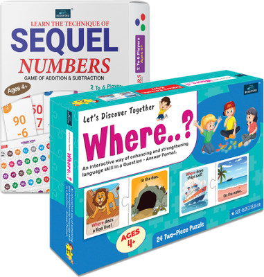 BOOKFORD Sequel Numbers Board Game + Let’s Discover Puzzle – Fun Learning for Kids! Educational Board Games