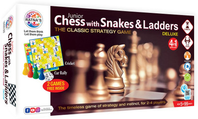 Ratnas Premium Quality 2 in 1 Chess with Snakes & Ladders Board Game Junior Deluxe|Board Size: 11 Inches * 11 Inches| Strategy & War Board Game