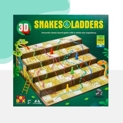 Game Phactory 3D Snakes & Ladders MDF Wooden Board Game Toy Play Board Game Accessories Board Game