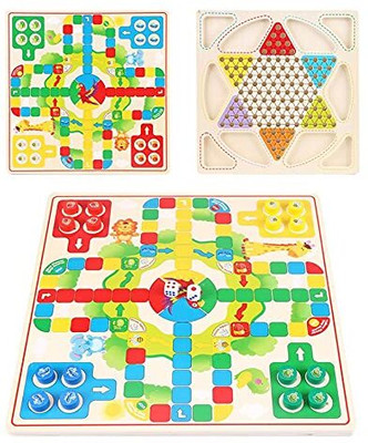 Rainbowstore Chinese Checker Board & Ludo 2 in 1 Premium Wooden Classic Board Game Educational Board Games