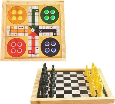 Tvm Ludo Game and Chess Board Set 2in1-12 x 12 inch - Wooden Ludo Board Game Party & Fun Board Game