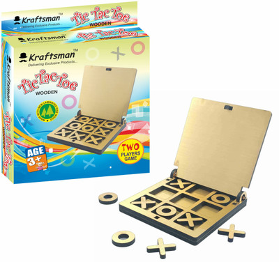 Kraftsman Wooden Tic Tac Toe Portable Game for Kids, Teens and Adults with Golden Mirror Shade Strategy & War Board Game