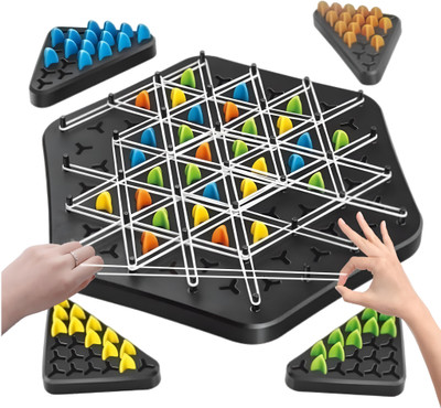 Toybot Triggle Game with Rubber Band Large Size Chain Triangle Chess 2 to 4 Player Game Strategy & War Board Game