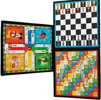 Kishu sports 2 Wooden Combo Ludo, snake Ladder and Chess Play Board with all dice set of 3 Party & Fun Board Game