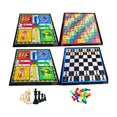 AOKO COMBO of 2 Ludo And Chess + Ludo Snakes & Ladders Size 12x12 Inches Party & Fun Board Game