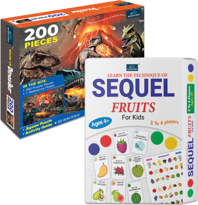 BOOKFORD Sequel Fruits Game + World of Dinosaurs Puzzle – A Roaring Adventure! Educational Board Games