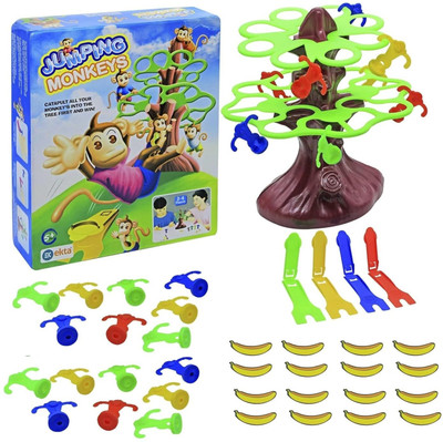 BKDT Marketing Jumping Monkey Big Board Game with Shooters Family Game - 2 to 4 Players Game Board Game Accessories