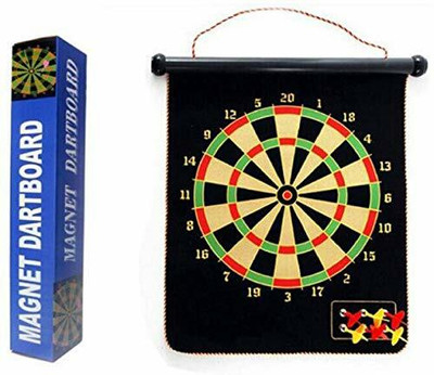 Trex Sports Double Sided Magnetic Dart Board Game with 4 Magnetic Darts 38 cm Dart Board(Black, Gold)