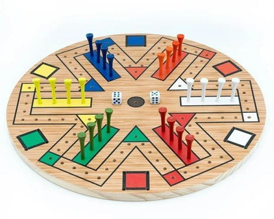 JOYCY HandPainted Color Peg Board Round Wooden Game with Vivid Tracks&Dice 2–6 Players Party & Fun Board Game