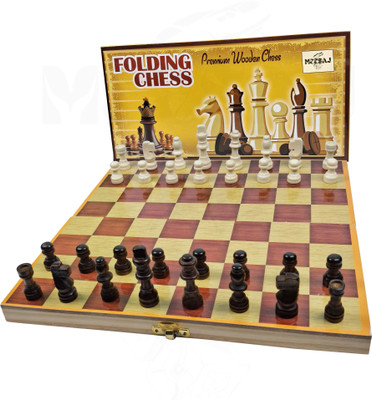 Meesaj Wooden Foldable Chess & Checkers Game – Indoor Educational Board Set Strategy & War Board Game