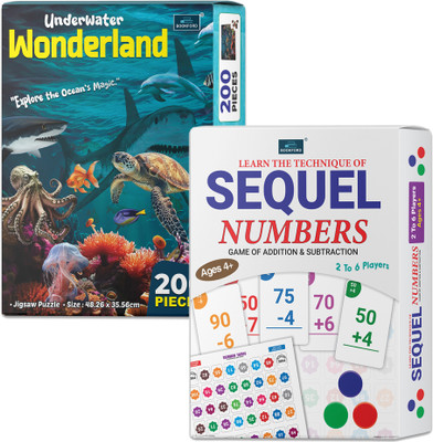 BOOKFORD Sequel Numbers Board Game + Underwater Wonderland Puzzle– Fun Learning for Kids! Educational Board Games