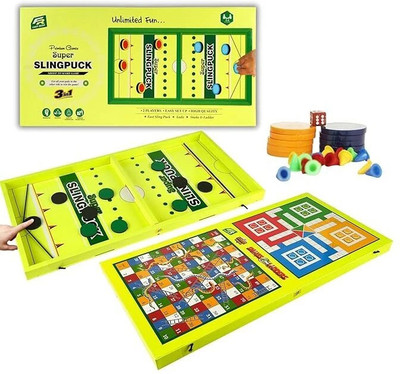 Fast Rush Fast Sling Puck Board Game - 3 in 1 Board Games Combo Ludo Board Game Air Hockey Board Game