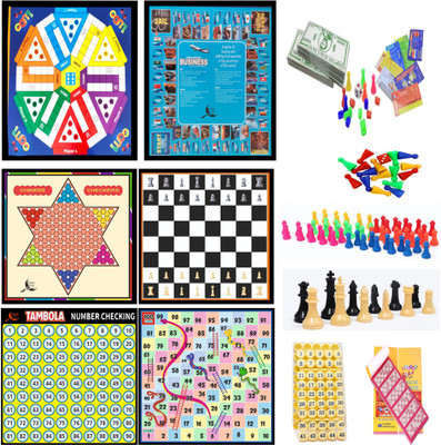 Koel 6 in 1 Wooden 12*12" Ludo International Business Chess Checker Housie Snake | Party & Fun Board Game