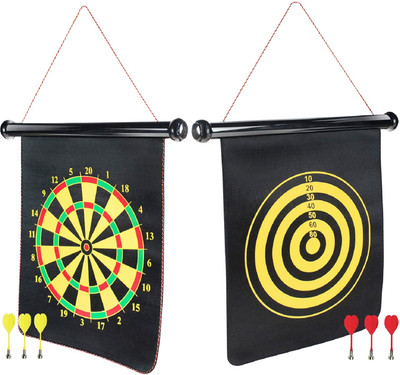 AZEENA Magnetic Double Side Foldable 17 Inches Dart Board Game with 4 Non Pointed Darts Dart Board Game