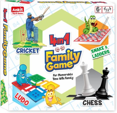 Ankit Toys & Games 4 in 1 Family Board Game Cricket Snake & Ladders Ludo & Chess Board Game Accessories