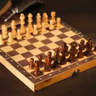 DecEra Wooden Foldable Chess Board Set With 32 Wodden Chess Pawns Size 12 Inch Educational Board Games