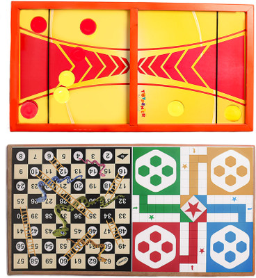 TOYPENTER 3 in 1 String Hockey Table Board with Ludo and Snakes Ladders Game Toy Party & Fun Board Game