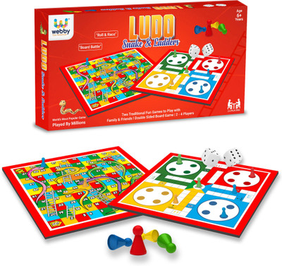 Webby Ludo with Snake and Ladders Double Sided Family Board Game for Kids and Adults Party & Fun Board Game