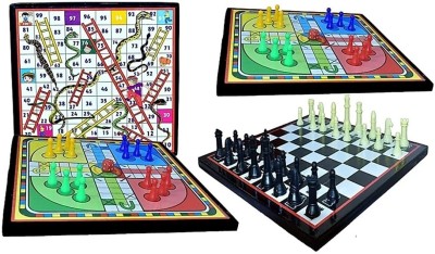 Spocco Wooden Ludo Game Snakes Ladders & Chess Board (16x16 Inch)WC2 Party & Fun Board Game