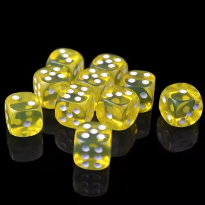 Brightstar Pack of 10 Transparent Acrylic Ludo Dice 16 mm Game Yellow Dice Board Game Accessories