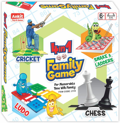 Ankit Toys & Games 4 in 1 Family Board Game Cricket Snake & Ladders Ludo & Chess Party & Fun Board Game