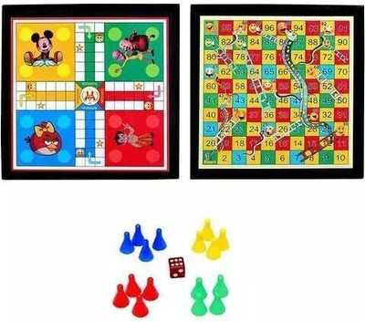Tredd Enterprises Wooden Ludo and Snake Ladders 2 in 1 Combo Set With Dice Coins 12X12 Inch Strategy & War Board Game