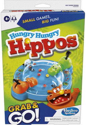 HASBRO GAMING Hungry Hippos Grab And Go Portable Travel Game For 2 Players Ages 4 And Up Party & Fun Board Game