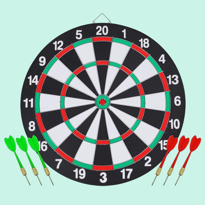 MY BABY LOVE A PERFECT CARE Steel Double-Sided Dart Board Set with 6 Steel Tip Pointed 15 Inch Dart Board Game