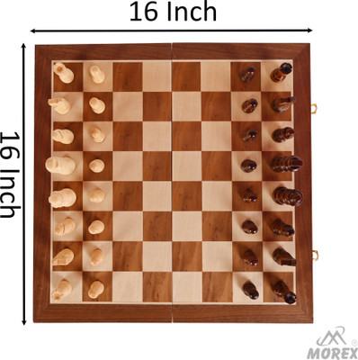 MOVEX Morex Handmade 15 x 15 Inch Wooden Foldable Chess Board Set with 32 chess pieces Educational Board Games