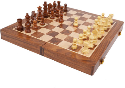 Naayaab Craft Professional Luxury Foldable Wooden Chess with 32 Pieces, Travel Portable Set Strategy & War Board Game