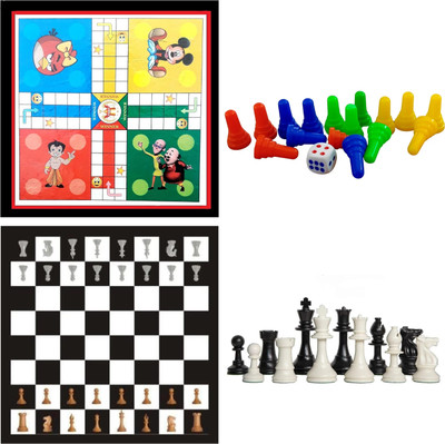 Tredd Enterprises Wooden Chess and Ludo Board 2 in 1 Combo Set With Dice and Coins Party & Fun Board Game