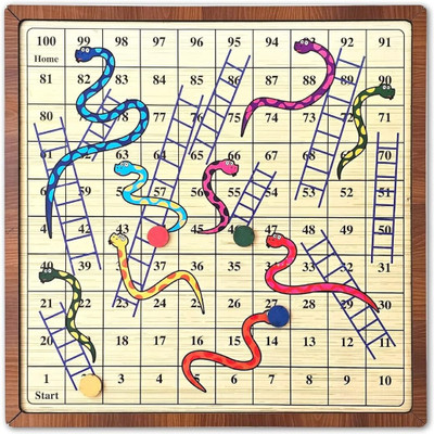 Minileaves Yay Play 2-in-1 Wooden Board Game | Ludo & Snakes-Ladders | 28x28 cm Party & Fun Board Game