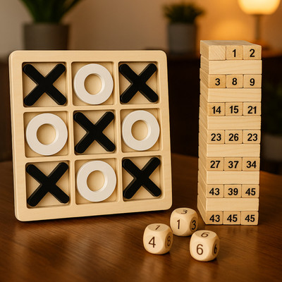 Saras Aajeevika Wooden Zero Cut & Jenga Game Combo Game Toy For Kids Board Game Accessories