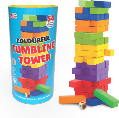 Little Berry Jenga Blocks Colourful Tumbling Tower Game for Kids & Adults, Wooden Blocks Game Educational Board Games