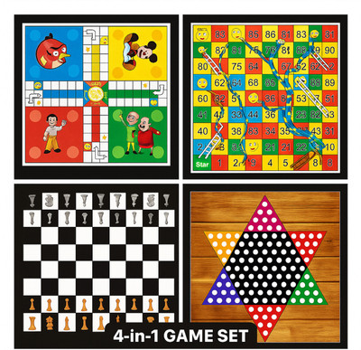 Tredd Enterprises 4-in-1 Board Game Combo – Ludo, Snakes & Ladders, Chess, Chinese Checkers Party & Fun Board Game