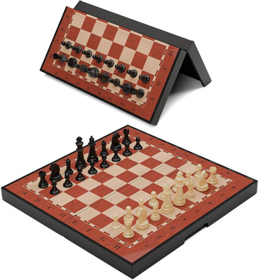 MOVEX Morex Handmade 9.5x9.5 Inch Magnetic Wooden Chess Board Set with 32 chess pieces Educational Board Games