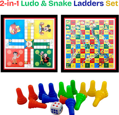 Tredd Enterprises Wooden Ludo and Snake Ladders 2 in 1 Combo Set With Dice Coins 12X12 Inch Party & Fun Board Game