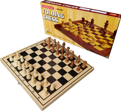 Pseudo Foldable Wooden Chess Game/ Folding Hand Carved Wood / Wooden Chess Game 12x12Inches Board Set with Wooden Pieces Strategy & War Board Game