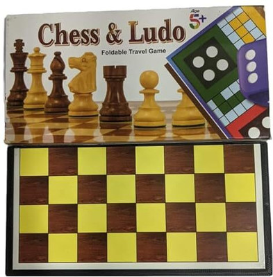 LEMONET Wooden Chess and Ludo Box 2 in 1 Board Set Reversible Game Set for Kids Board Game Accessories