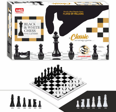Ankit Toys & Games Black & White Chess Game Durable Pieces with Folding Board | Travel Game Set Board Game Accessories