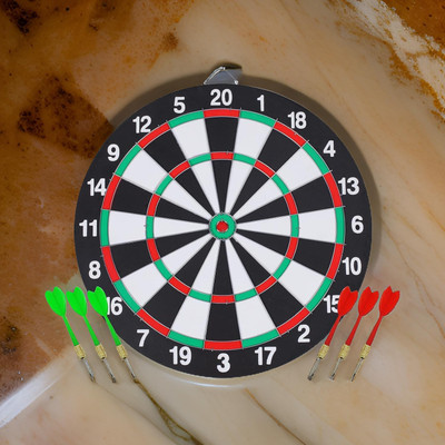MY BABY LOVE A PERFECT CARE Hindi Double-Sided Dart Board Set with 6 Steel Tip Pointed 15 Inch Dart Board Game