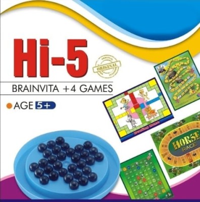 YUIOP - HI-5 Games - Brainvita+4 Games - Mind Challenging Board Games Kids -32 Marbles Party & Fun Board Game