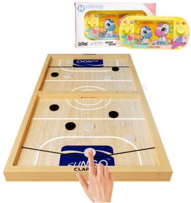 Premio Coppex Wooden Sling Hockey Game | Fast-Paced String Board Game + [Free Water Game] Air Hockey Board Game