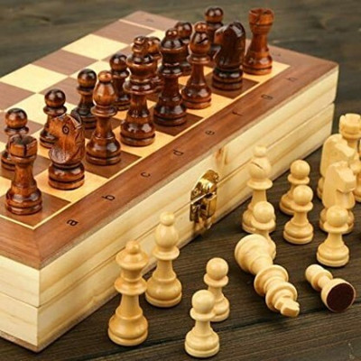 SINGHALTRADE Wooden Box Chess (BROWN) with WOODEN CHESS COINS FREE 6 cm Chess Board(Brown)
